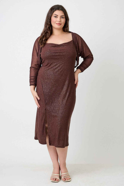 Plus Shimmer Midi Dress With Front Slit Dress Only