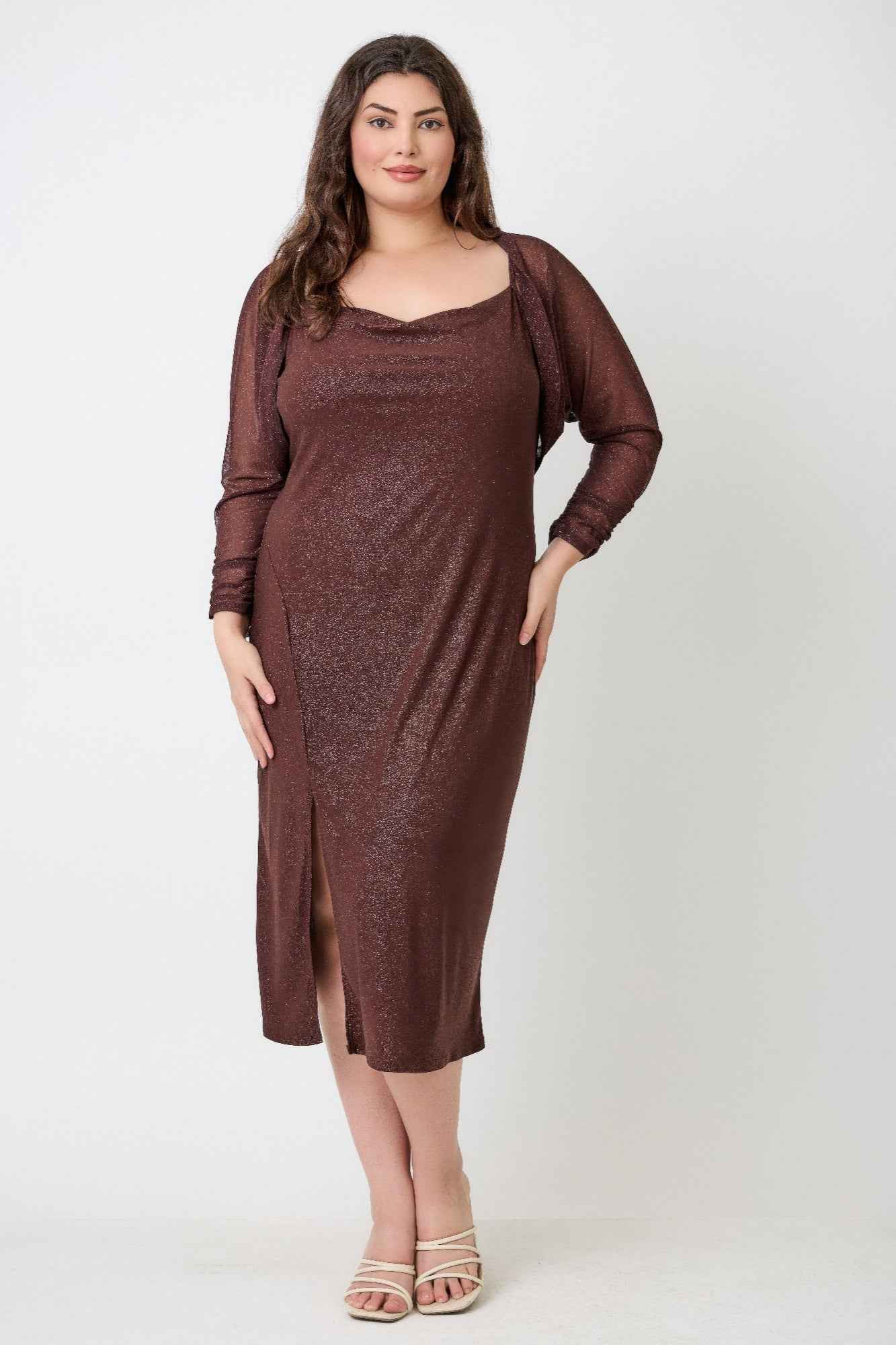 Plus Shimmer Midi Dress With Front Slit Dress Only