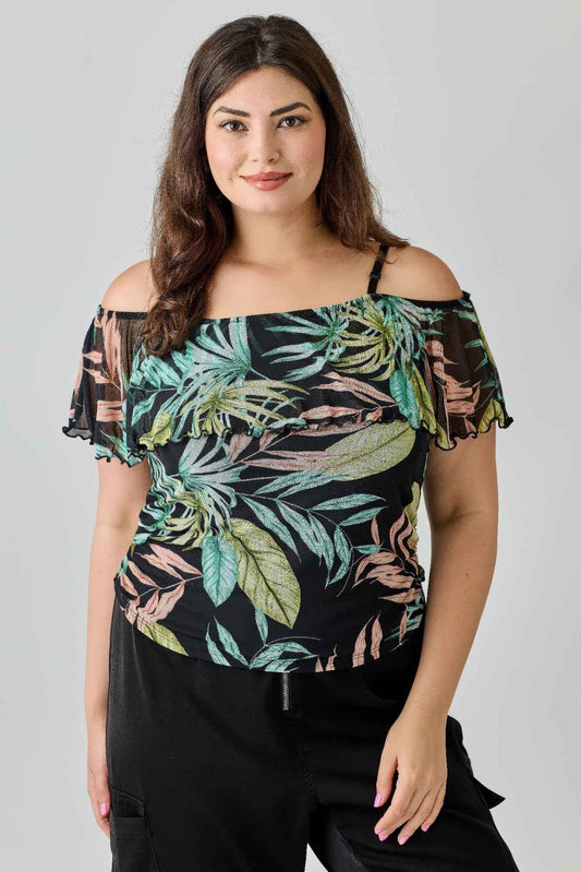 Plus Size Tropical Inspired Off The Shoulder Top