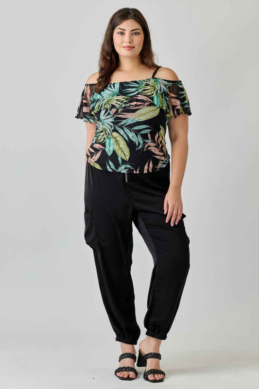 Plus Size Tropical Inspired Off The Shoulder Top