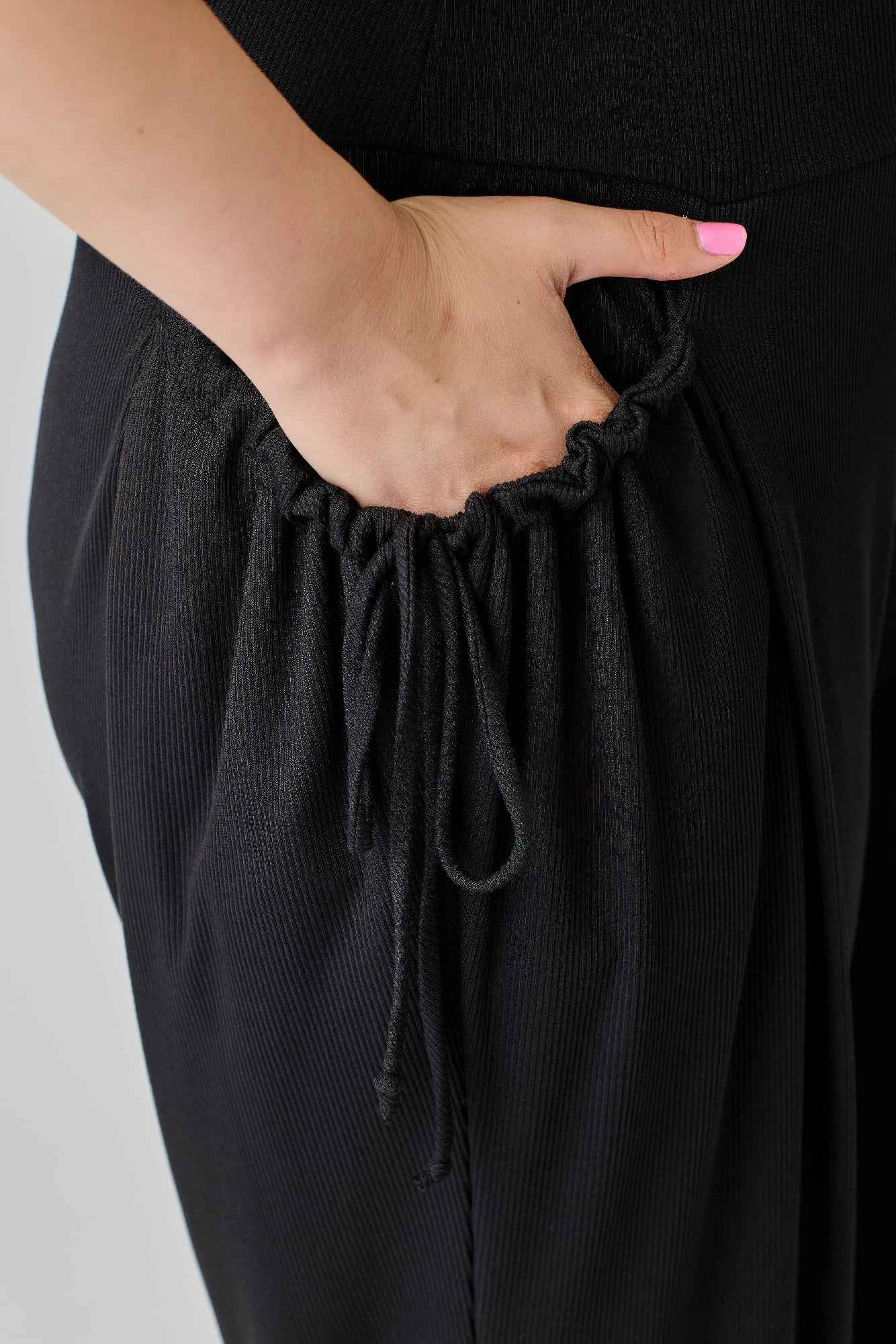 Plus Size Wide-leg Pants W Side Drawstring Detail