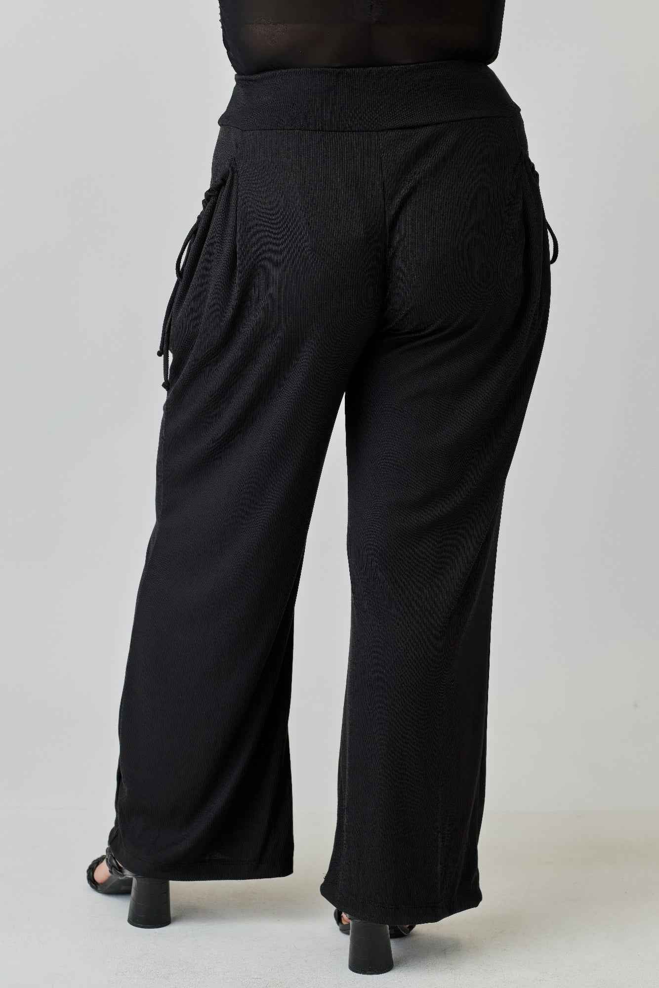 Plus Size Wide-leg Pants W Side Drawstring Detail