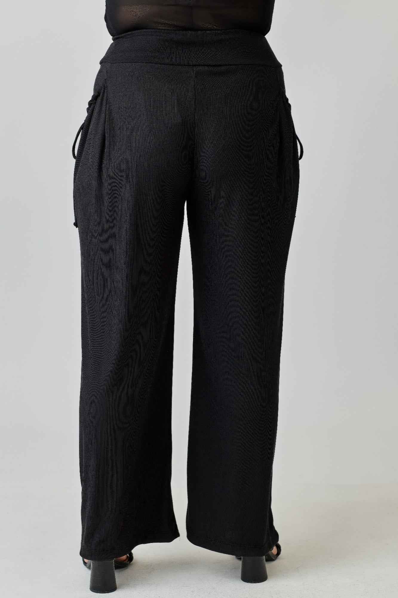 Plus Size Wide-leg Pants W Side Drawstring Detail