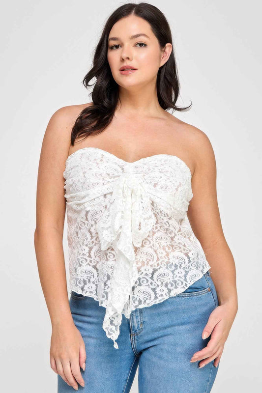 Plus Size Strapless Stretch Lace Bow Front Top
