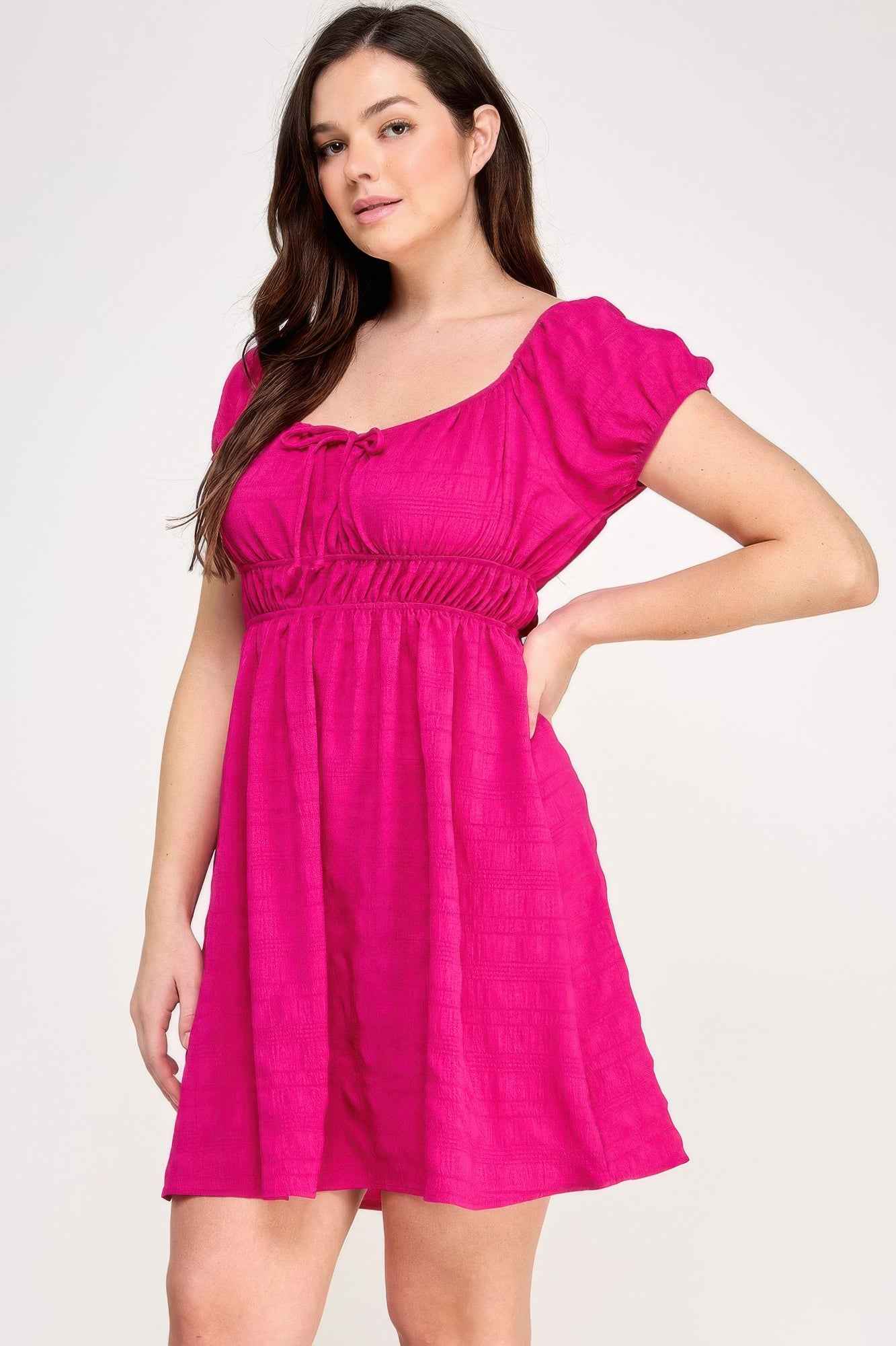Plus Size Babydoll Bubble Check Dress