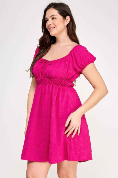 Plus Size Babydoll Bubble Check Dress