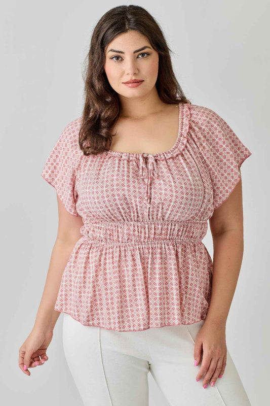 Plus Size Geometric Challis Print Top