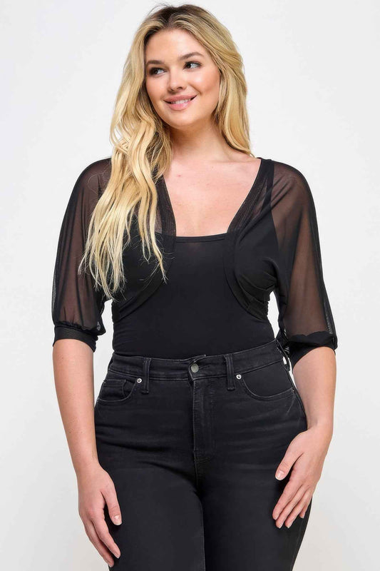 Plus Size Solid Mesh Bolero