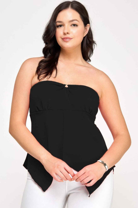 Plus Size Strapless O-ring Asymmetric Top