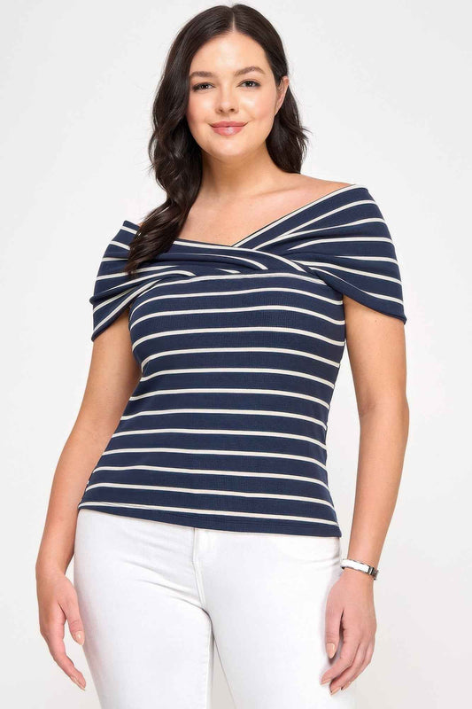 Plus Size Ots Knit Ribbed Striped Top