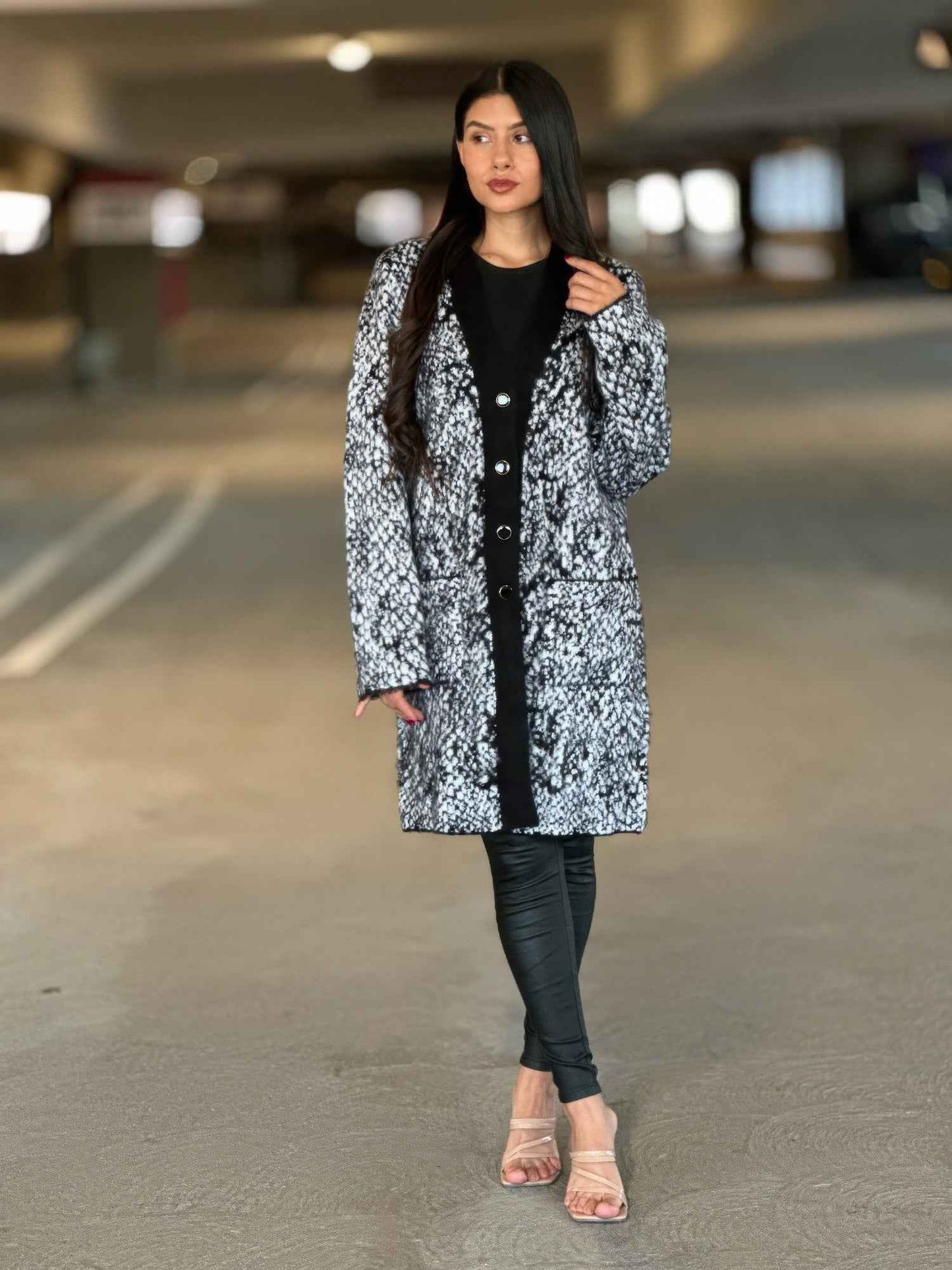 Big Button-down Long Sleeve Snake Print Cardigan