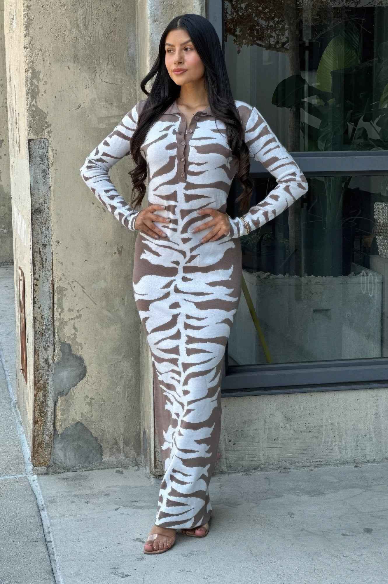 Animal Print Sweater Dress Body Con