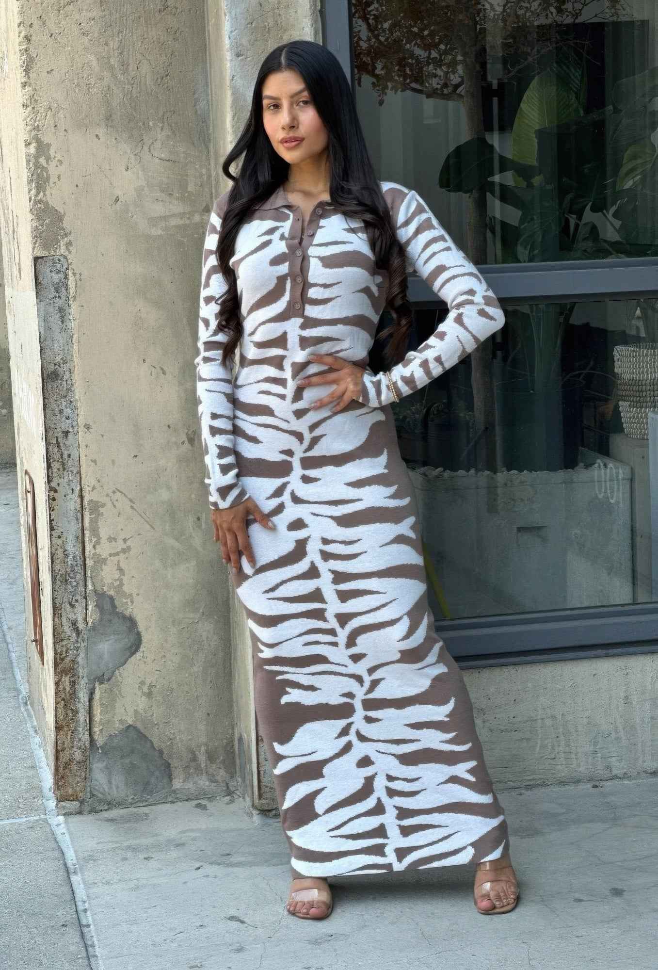 Animal Print Sweater Dress Body Con