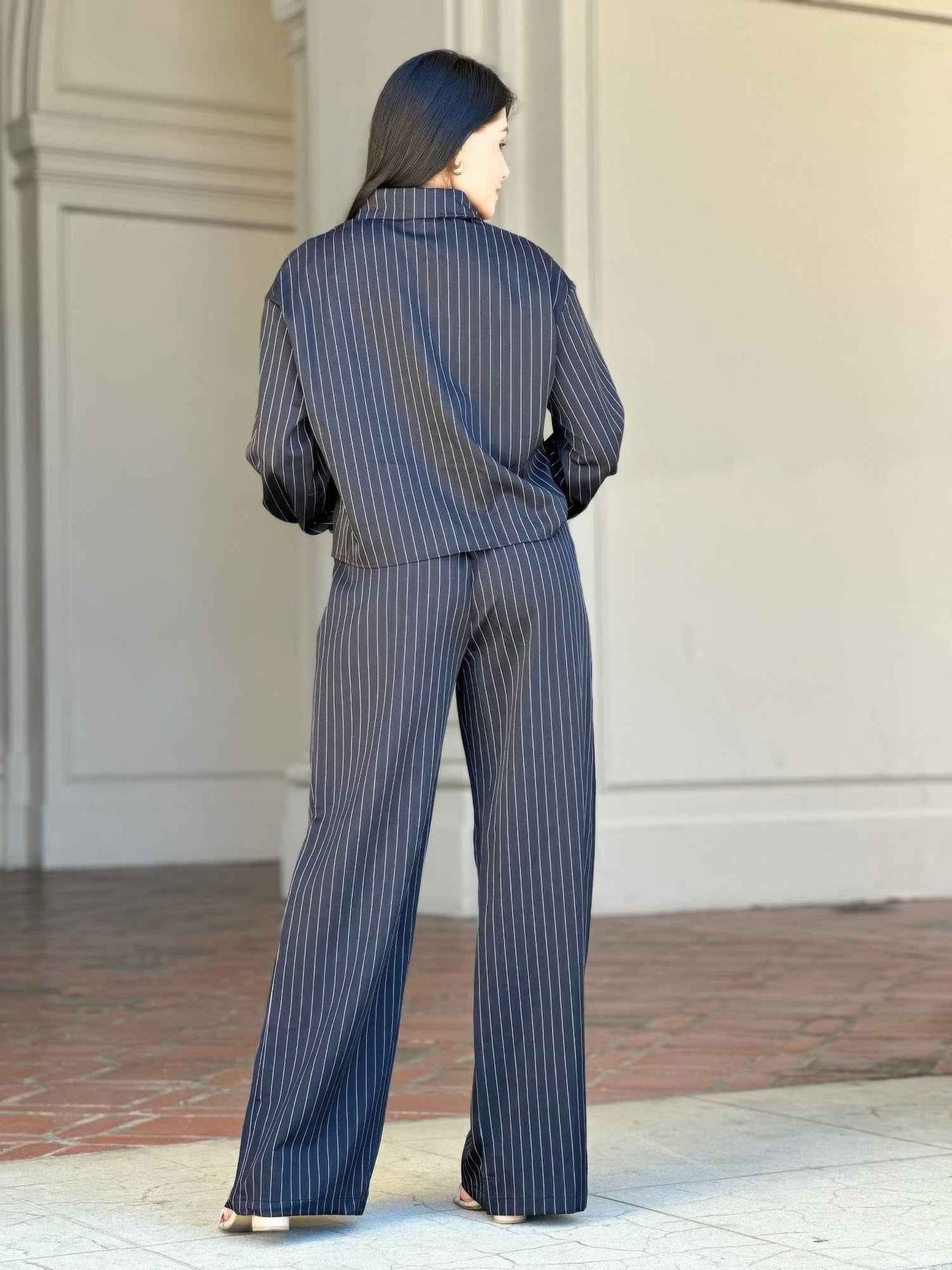 Striped Set With Double Waistband Pants And Top