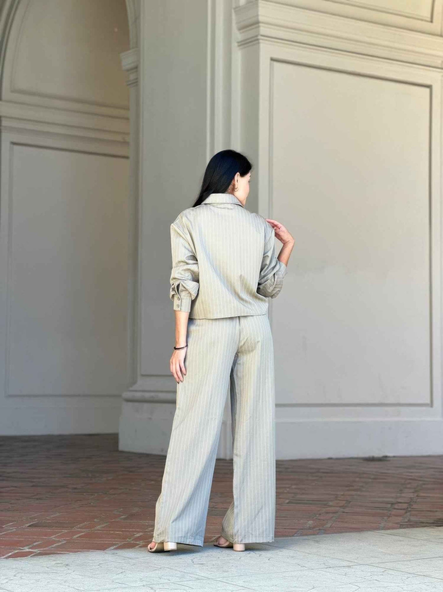 Striped Set With Double Waistband Pants And Top