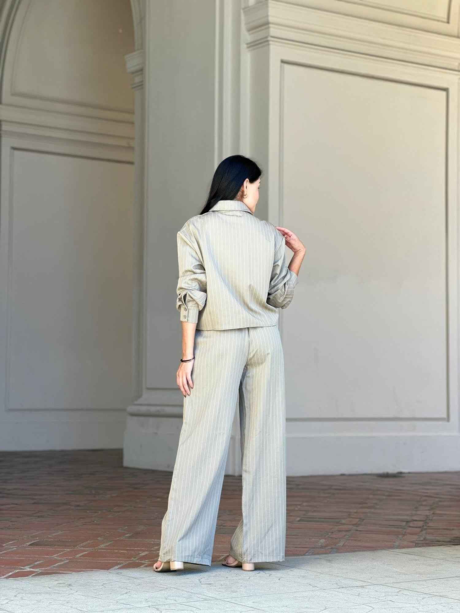 Striped Set With Double Waistband Pants And Top