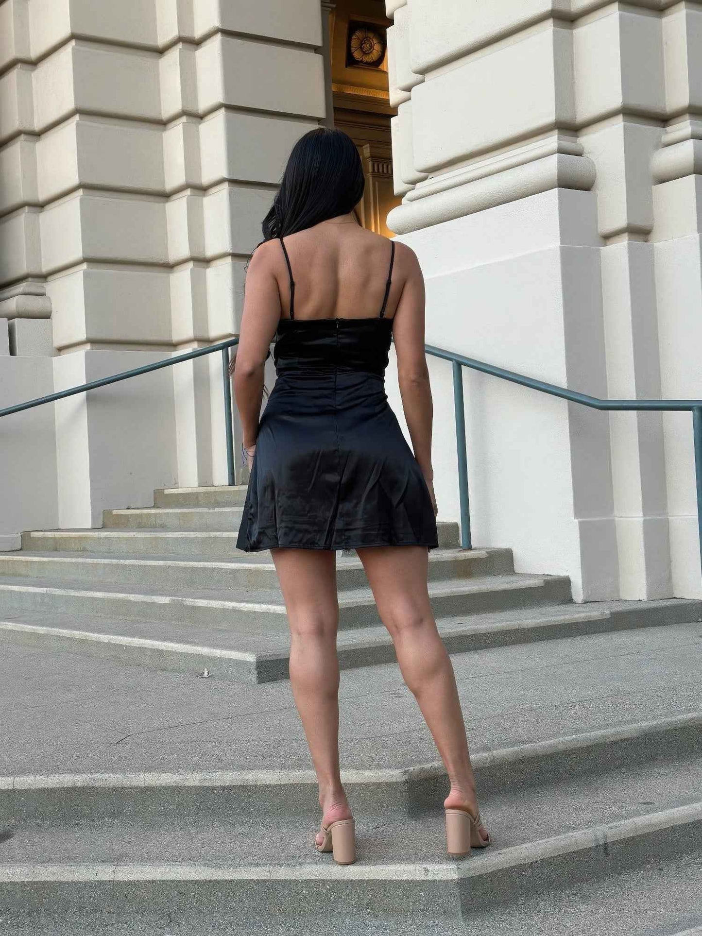 Sexy Party Satin Wrap Like & Lace Nude Mini Dress