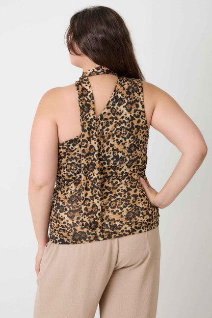 Leopard Print Halter Top With Neck Tie Detail