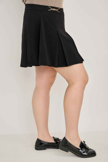 Plus Size Gold Accent Pleated Mini Skirt