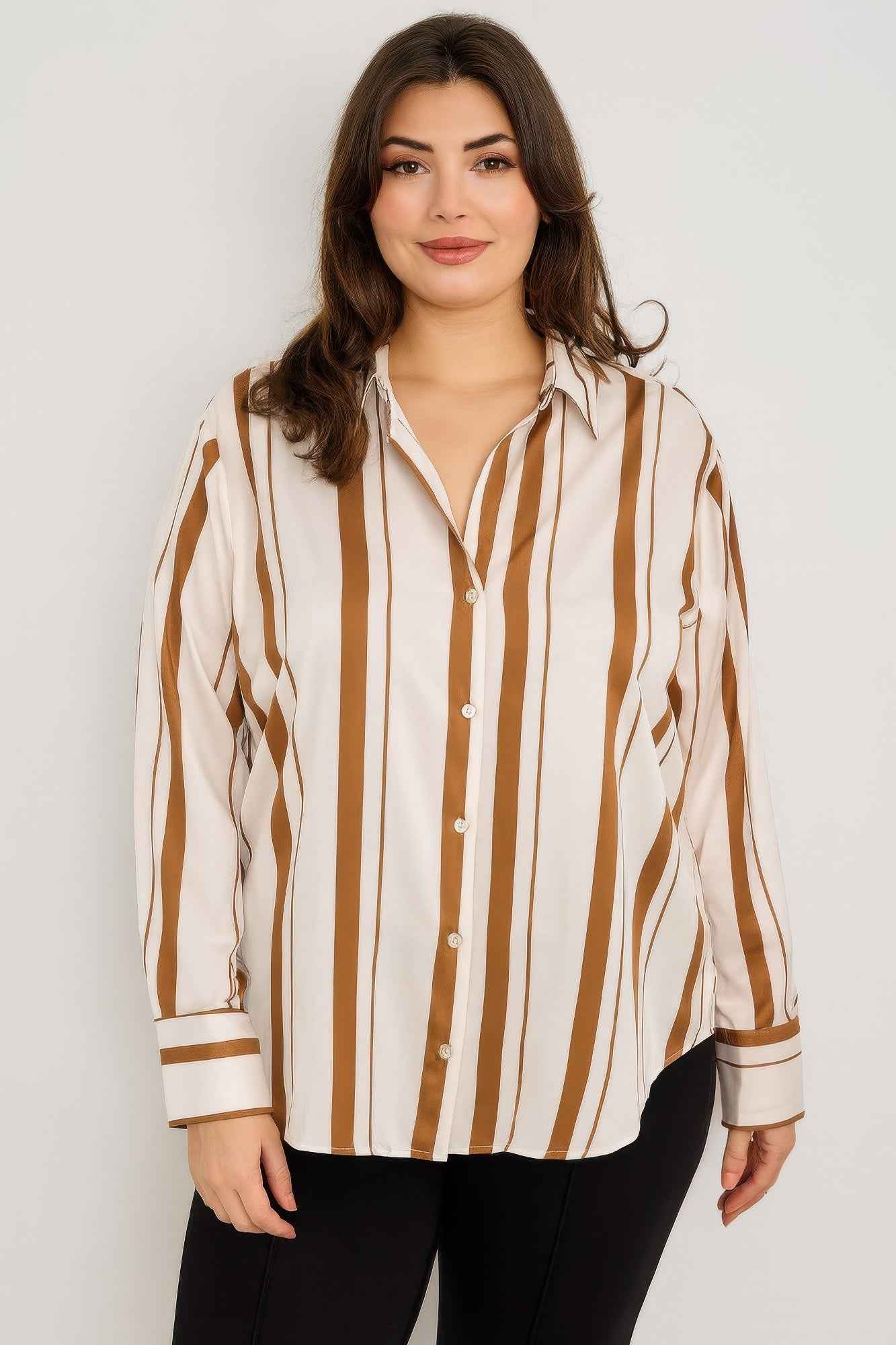 Plus Size Vertical Stripe Button Down Blouse