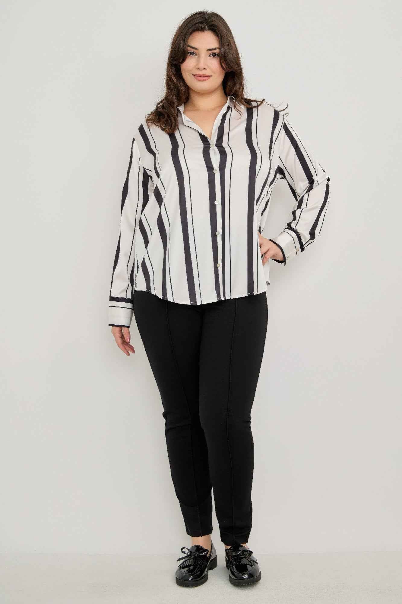 Plus Size Vertical Stripe Button Down Blouse