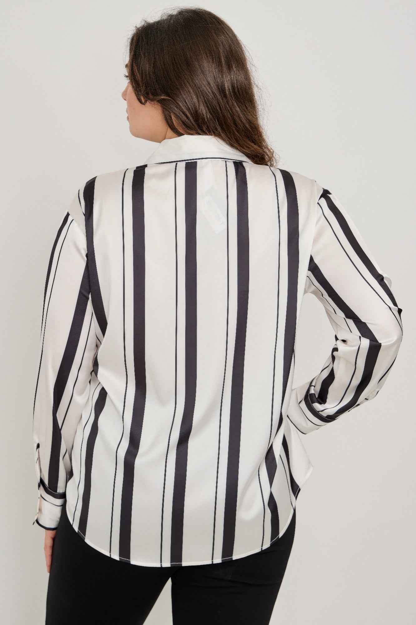 Plus Size Vertical Stripe Button Down Blouse