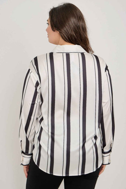Plus Size Vertical Stripe Button Down Blouse