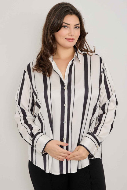 Plus Size Vertical Stripe Button Down Blouse