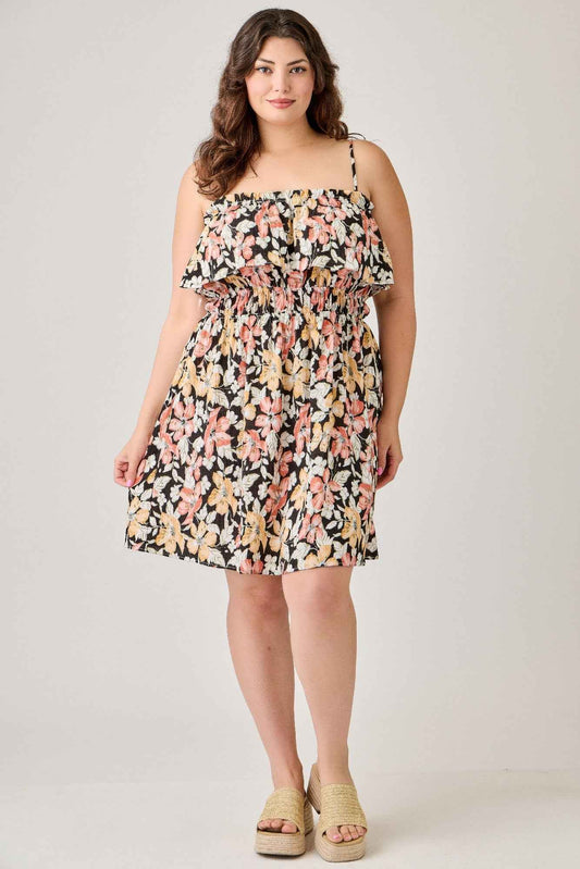 Plus Size Rayon Challis Floral Ruffled Tier Dress