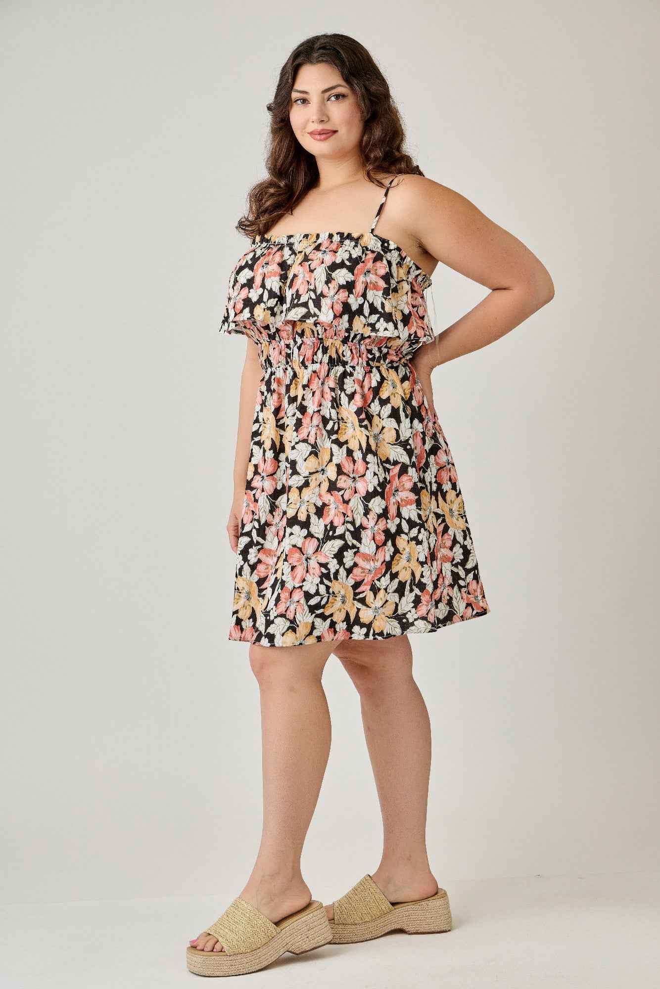 Plus Size Rayon Challis Floral Ruffled Tier Dress