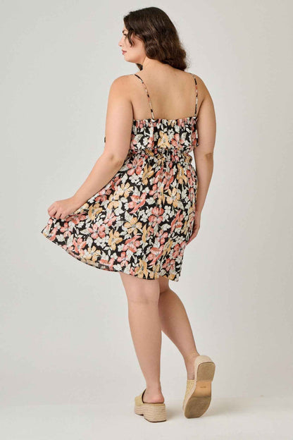Plus Size Rayon Challis Floral Ruffled Tier Dress