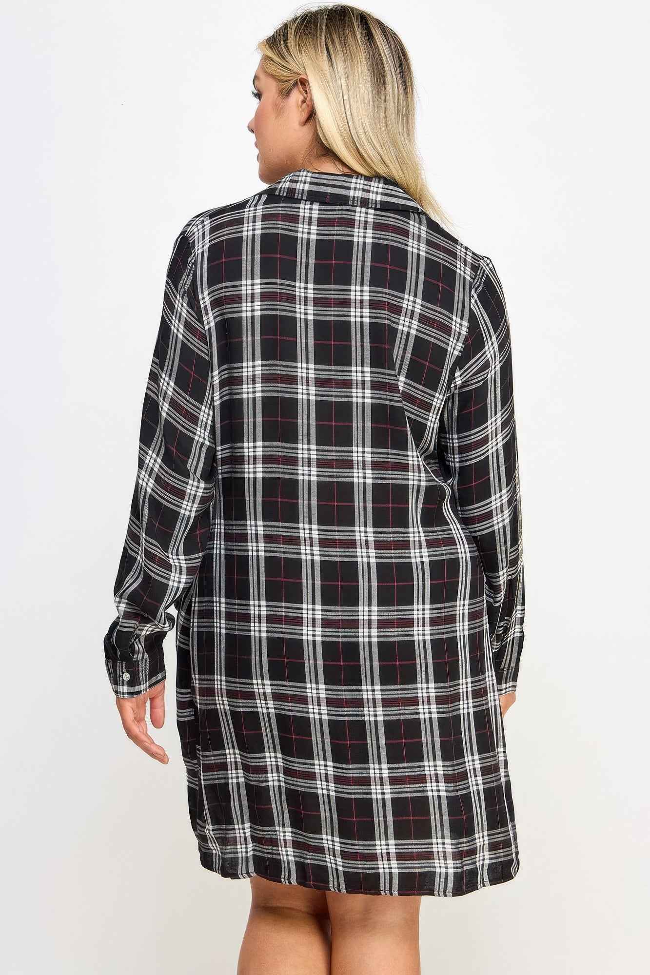 Plus Size Long Sleeve Plaid Side Tie Dress
