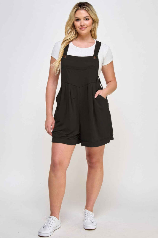 Plus Size Knit Linen Pleated Overall Shorts