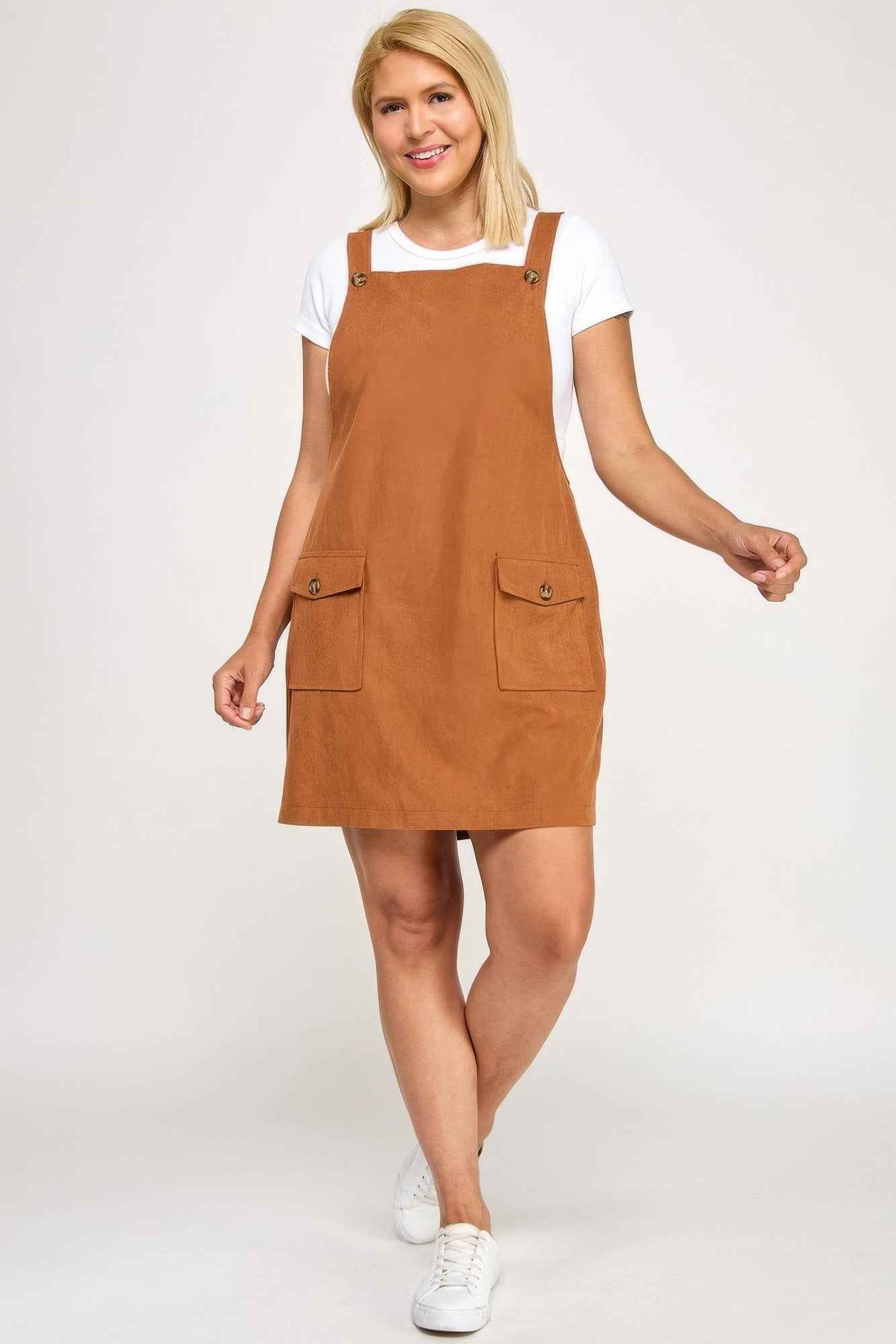 Plus Size Corduroy Overall Dress