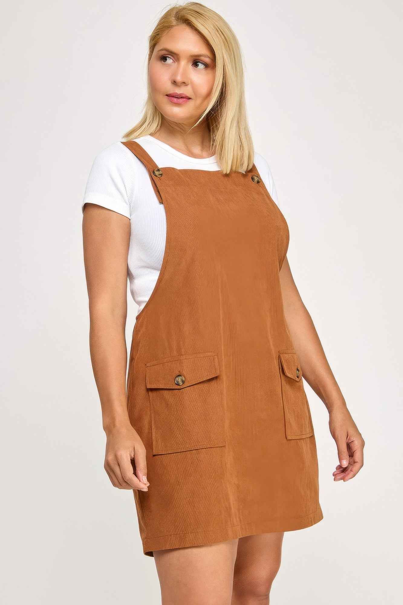 Plus Size Corduroy Overall Dress