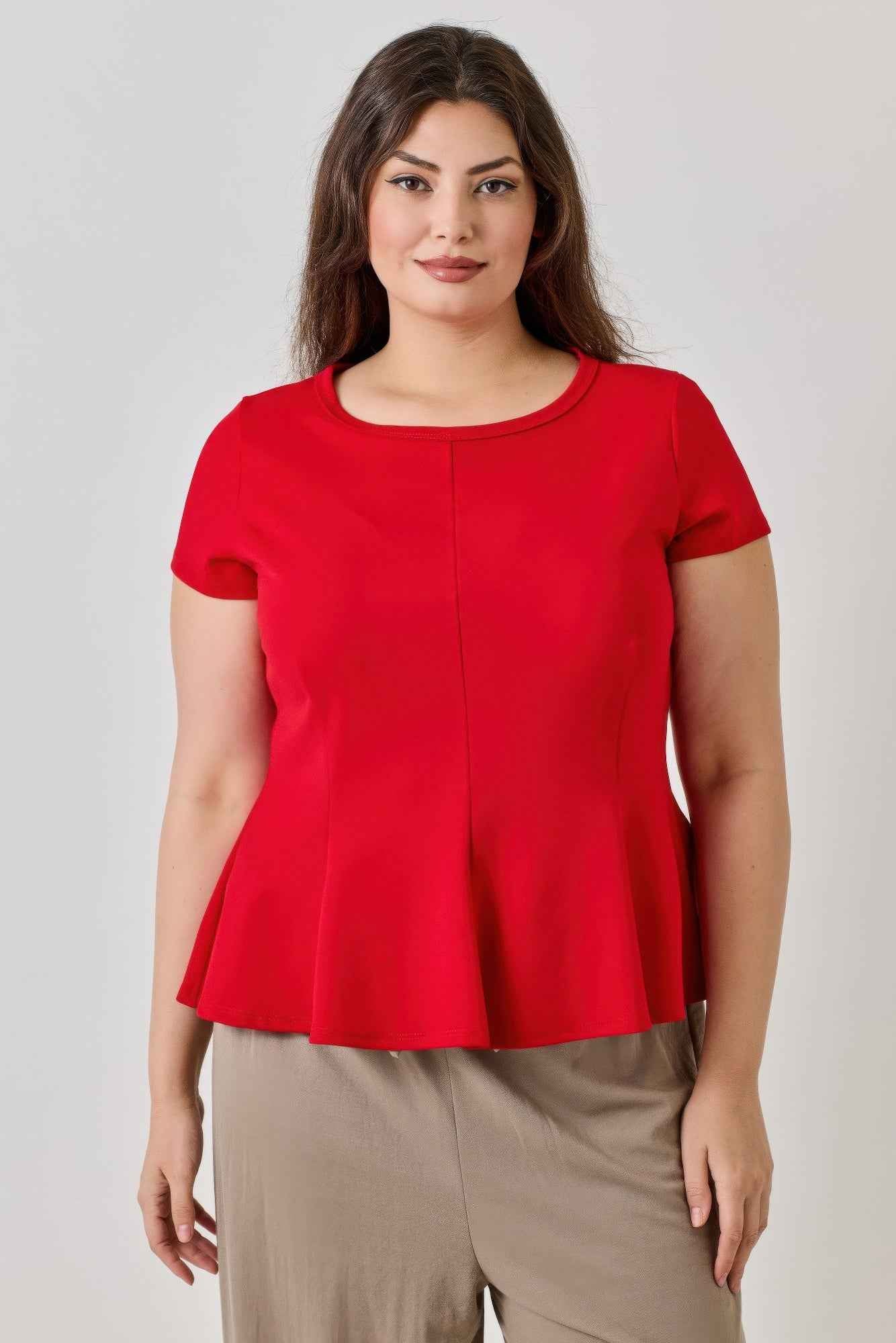 Plus Size Ss Scuba Crepe Peplum Top