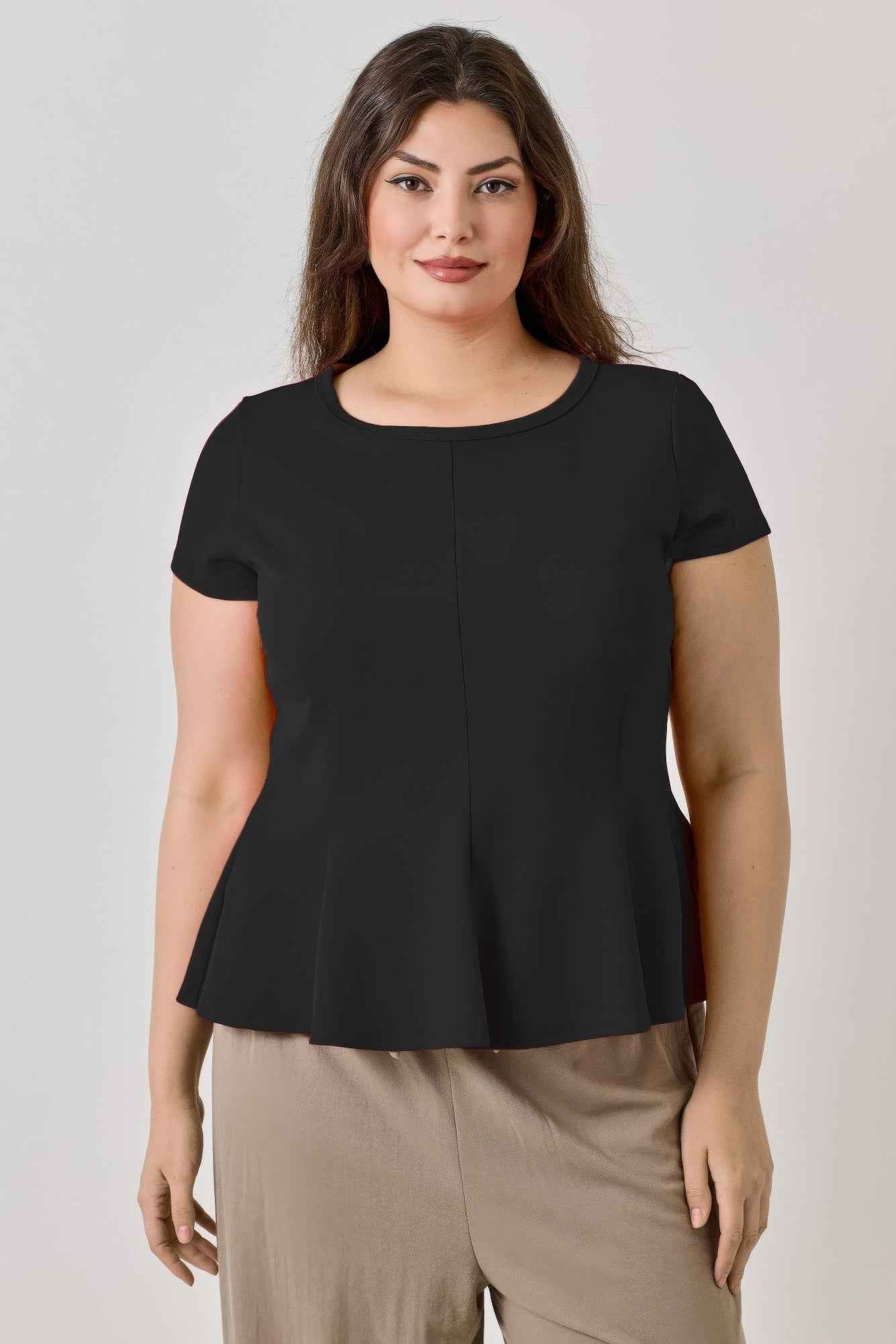 Plus Size Ss Scuba Crepe Peplum Top