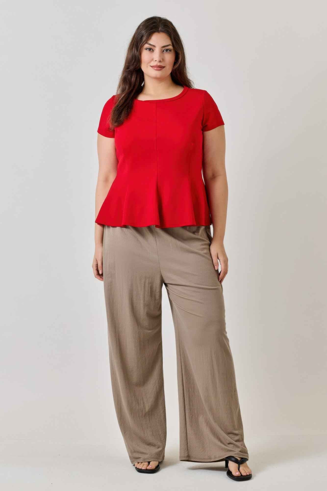 Plus Size Ss Scuba Crepe Peplum Top