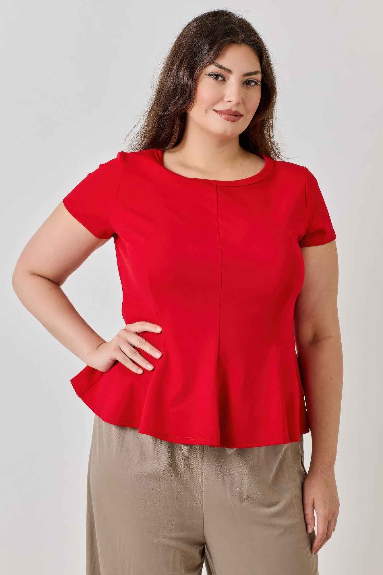 Plus Size Ss Scuba Crepe Peplum Top