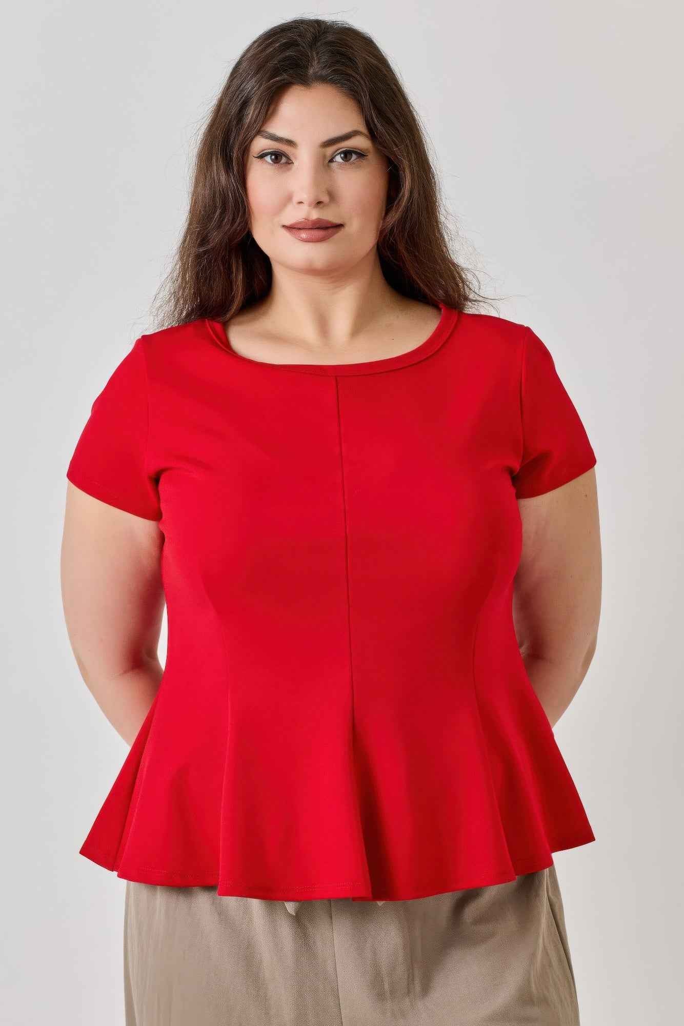 Plus Size Ss Scuba Crepe Peplum Top