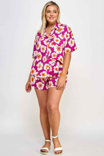 Plus Button Down Shirt And Shorts Set