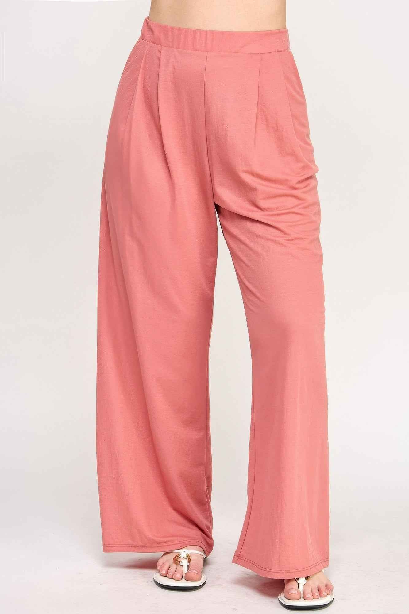 Plus Size Knit Linen Pleated Wide Leg Pants