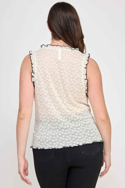 Plus Size Sleeveless Ruffle Lace Bow Tie Front Top