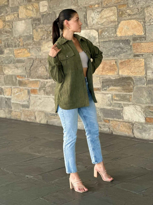 Oversized Corduroy Shacket Button Down Utility