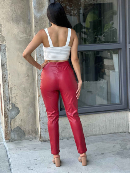 High Waisted Faux Leather Pu Skinny Jeans