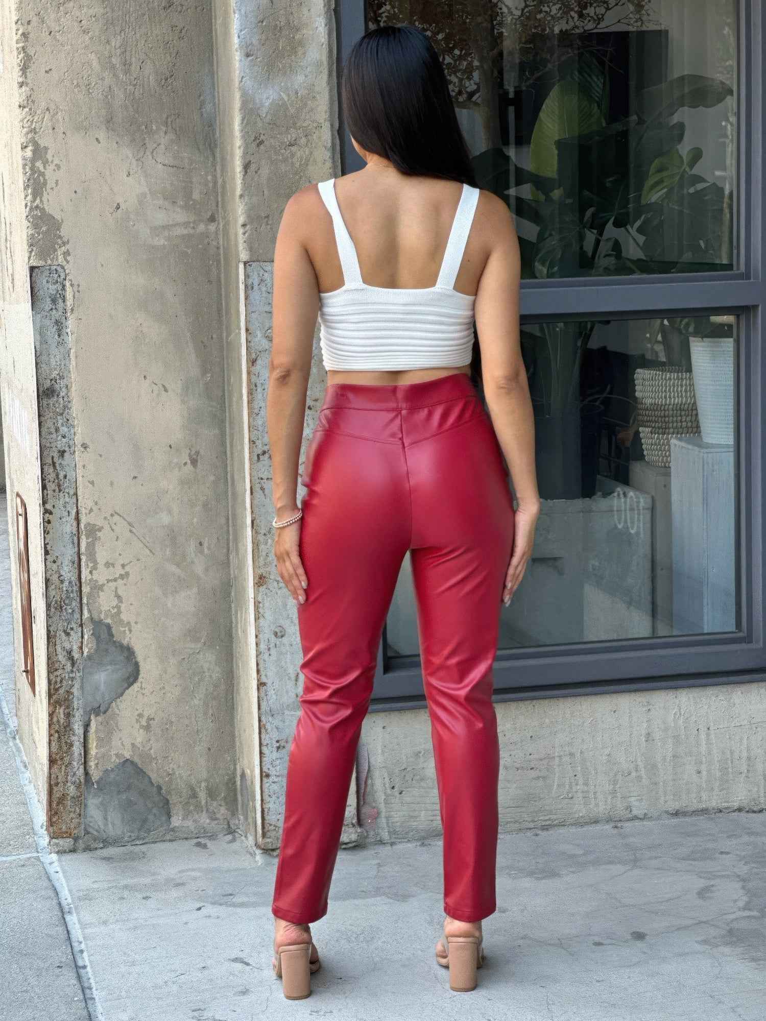 High Waisted Faux Leather Pu Skinny Jeans