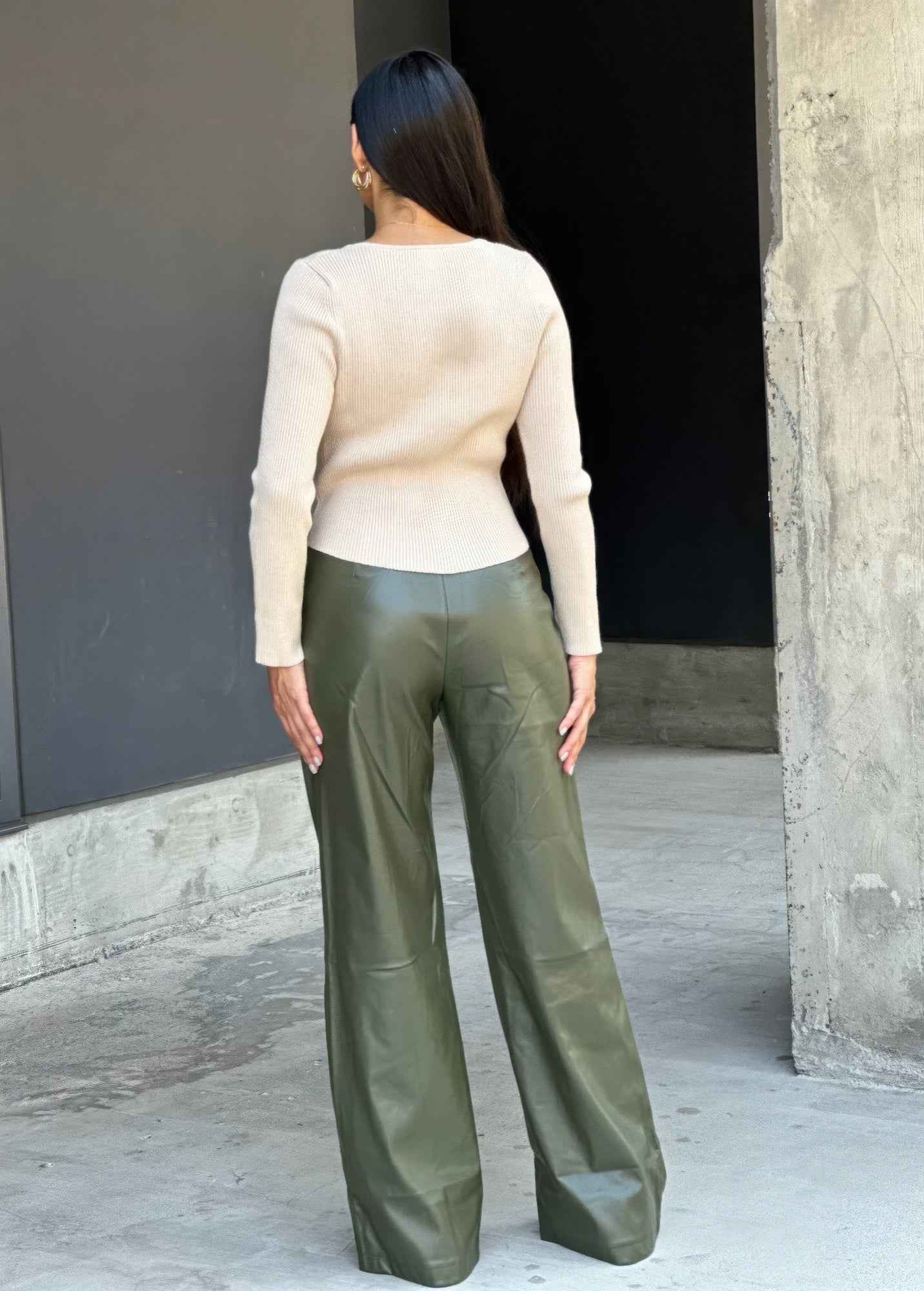 Front Pleated Faux Leather Wide Leg Pants