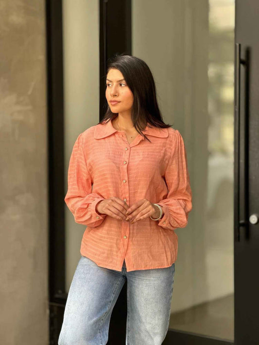 Collar Button Down Rhine Stone Detail Blouse