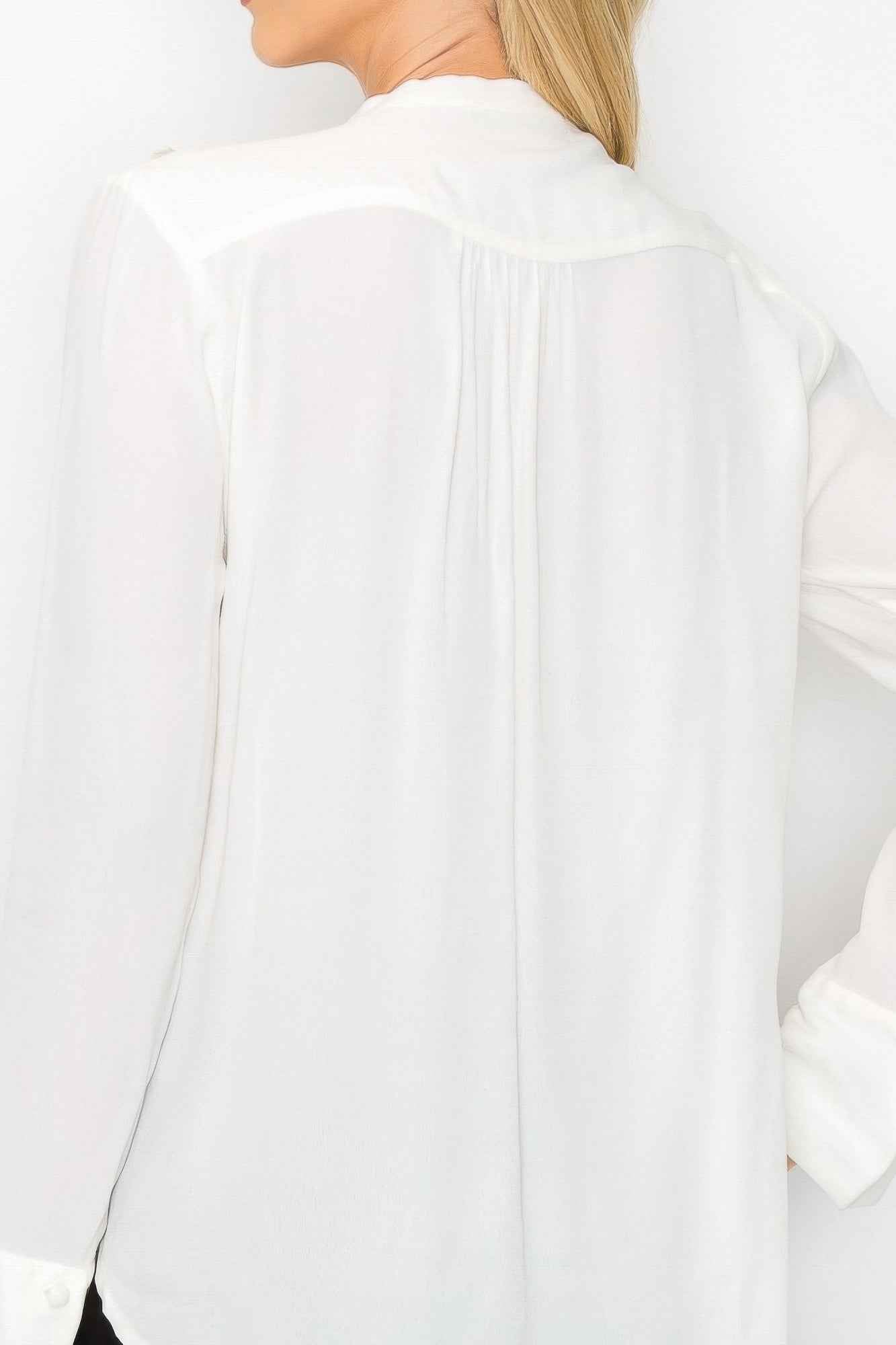 Ruffle Detail Front Tie V-neck Long Sleeve Blouse