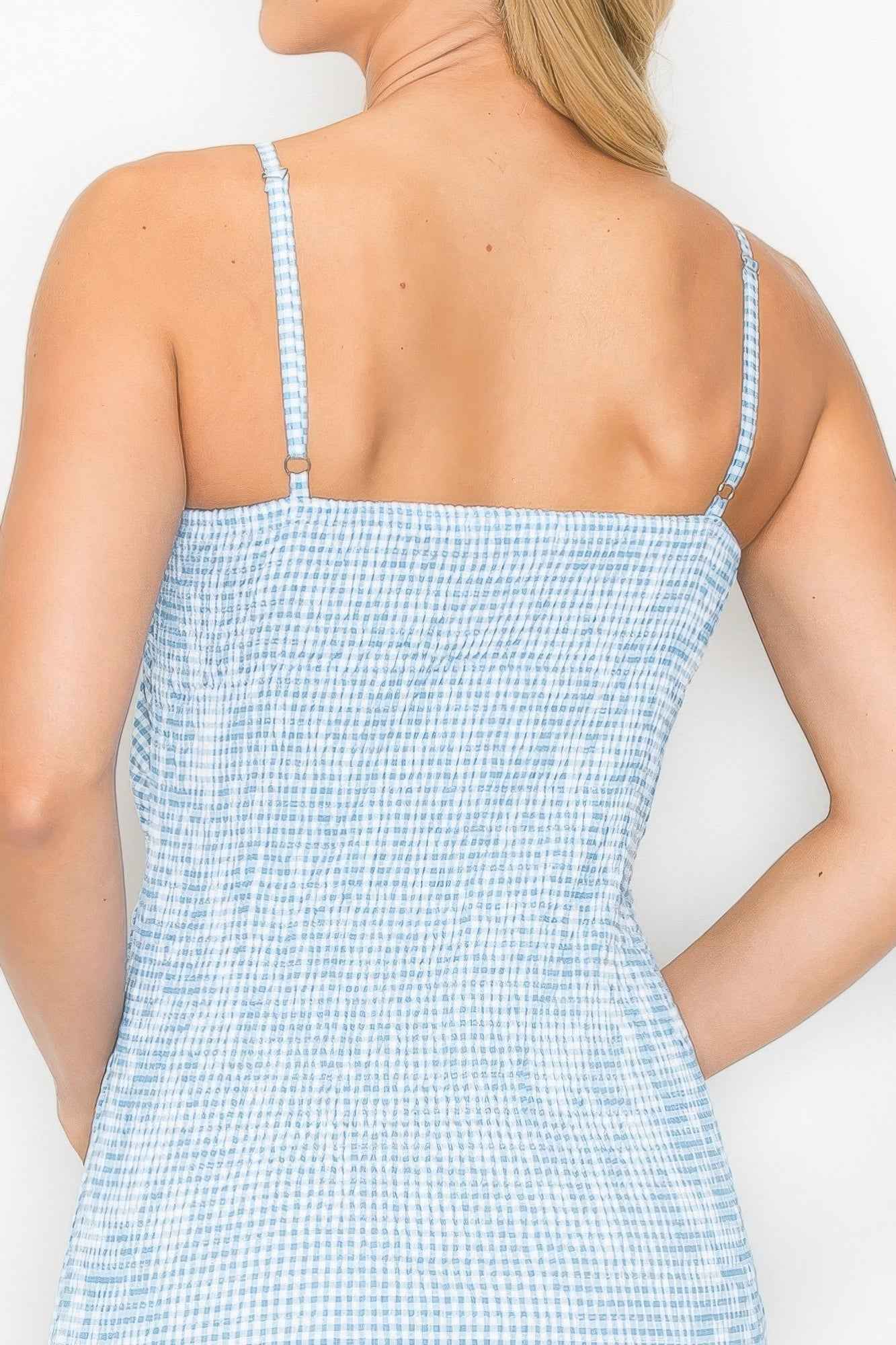 Checker Front Knot Smocked Midi Dress